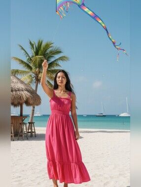 New Anthropologie Daily Practice Bright Pink Maxi Water Resistant Sundress
